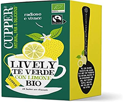 Cupper Tè Verde al Limone Biologico Fairtrade, 20 bustine di tè