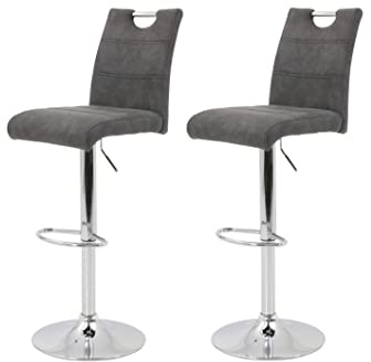 Hela Tische 2er Set Barhocker Bistrohocker Miranda, Microfaser Anthrazit | Trompetenfuß, Mit Lift, 360° drehbar, Sitzhöhe 60 auf 82 cm