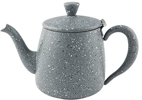 Café Olé Théière de première qualité en acier inoxydable avec une boule à thé intégrée – fini granit gris, 48oz PT-048GG