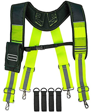 MELOTOUGH Tirantes para cinturón de herramientas, tirantes acolchados para cinturón de herramientas para construcción, Lima reflectante, Large