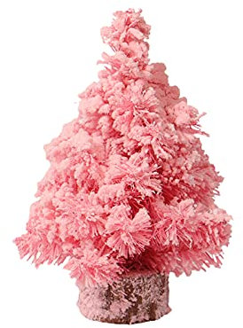 KHBNHJ Rosa beflockter Tisch-Weihnachtsbaum 30 cm Mini künstlicher Weihnachtsbaum mit Holzsockel Desktop Weihnachtsbaum für Weihnachtsdekoration