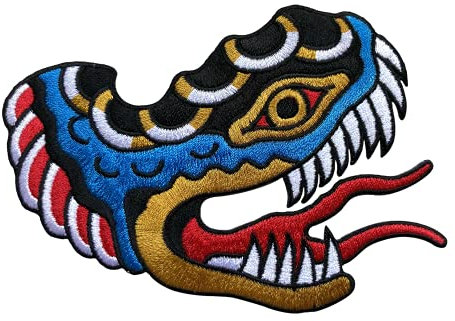 Urbanski Patch Schlange Schlangenkopf zum Aufbügeln 8,5 x 12 cm | Aufnäher Applikation Bügelbild