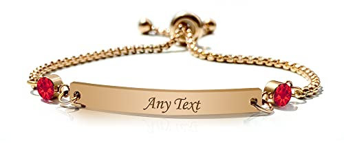 Personalised Birthstone Bracelets for Girls Engraved Bar Bracelet for Her Birthstone Custom Gift for Mothers Day Birthday Friendship Mum Sister Bridesmaid Auntie Girlfriend 13th 18th 21st 30th (July)