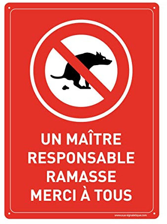AUA SIGNALETIQUE - Panneau Prépercé (4 Trous) avec Angles arrondis - PVC Rigide 1.5 mm - (150x210 mm, Un Maître Ramasse Crottes Chien)