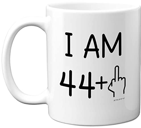 Stuff4 Tazza da caffè in ceramica da 325 ml, regalo per il 45° compleanno per donne e uomini, con dito medio, regalo divertente perfetto per quarantacinque e quarantacinquesimo compleanno
