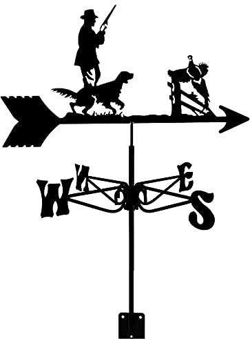 ANCNA Wetterfahne Jäger und Hund Metall Wetterfahne Edelstahl Windrichtungsanzeiger Windfahne für Garten Terrasse Hof Ornament Dekoration Wetterhahn Messwerkzeug