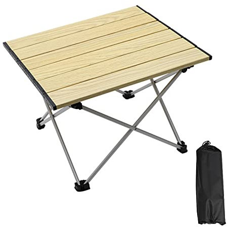 Mesa de Camping Portátil Mesa Plegable Compacta Mesa de Playa de Ocio Ultraligera Muebles Estables y Cómodos para Caminatas Viajes Pesca,Wood,M(Length56cm)