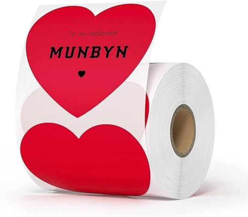 MUNBYN 76x76mm Herz-Thermoaufkleber, herzförmige Etiketten Selbstklebend, rot Liebes-Thermoetiketten für Geschenk, Hochzeit, Jahrestag, Valentinstag, Kleinunternehmen 400 Etiketten/Rolle