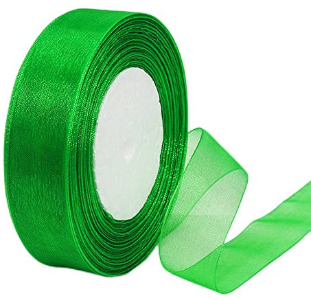 45m Organzaband Grün 25mm Breit Chiffo Geschenkband,Transparentes Organza Bänder Chiffonband Schleifenband Dekoband Geschenkverpackung Deko Band Tüllband für Weihnachten Hochzeit Taufe Geburtstag