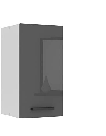 Belini Hängeschrank Küche, Küchenschränke SG. Breite 30 cm. Oberschrank mit 1 Tür, Küchenhängeschränke, Wandschrank Hängend, Silber Hochglanz