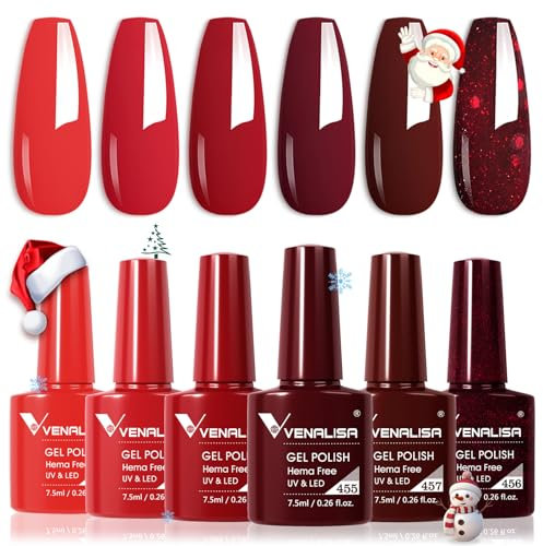 VENALISA Nude Gel Nail Polish Set 6 colors Red Dark Red Glitter All Season Soak off Nail Lamp 7.5ml for Starter Manicure Nail Art Salon