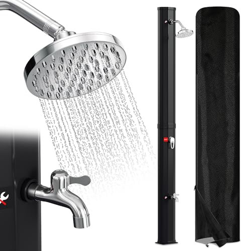 Ansobea Douche solaire de jardin 35 l avec capot de protection, pommeau de douche pivotant à 180°, douche intégrée à pied max. 60 °C