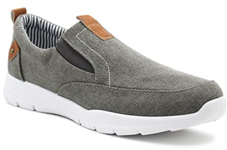 Dr Keller Zapatillas de lona para hombre, sin cordones, elásticas, con doble refuerzo, informales, planas, bajas, gris, 46 EU