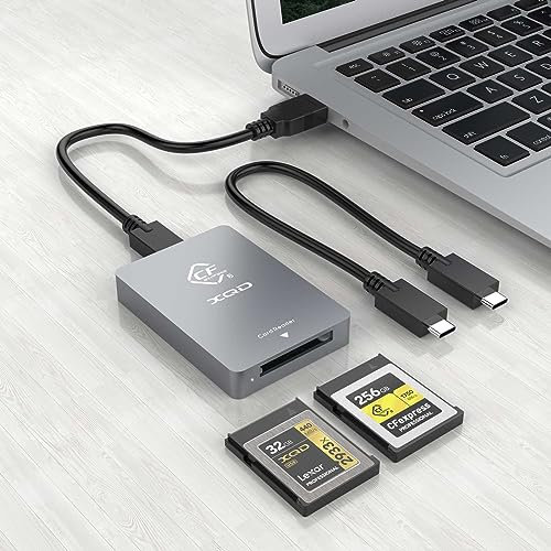 CFexpress Typ-B Kartenleser und XQD Kartenleser 2 in 1,USB 3.2 Gen 2 10Gbit/s Thunderbolt 3 CF Express Card Typ B Leser Aluminium CFexpress Card Reader Adapter mit Windows/Mac/Linux/Android