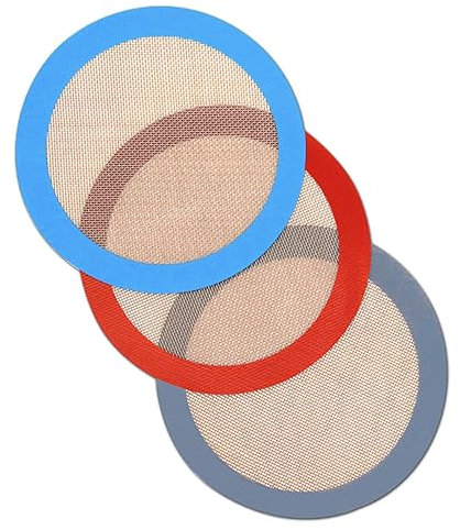Goalfly Lot de 3 tapis de cuisson ronds en silicone réutilisables de 20,3 cm pour moule à gâteau de 20,3 cm, tapis en silicone pour la cuisson de gâteaux, pizzas, tartes, pain, macarons (rouge, bleu,