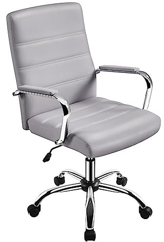 Yaheetech Sedia/Poltroncina Ufficio Scrivania Ergonomica Ecopelle Girevole Reclinabile Imbottita con Rotelle e Braccioli Altezza Regolabile Portata 130 kg Grigio