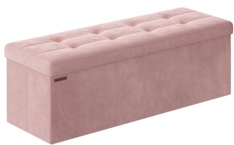 SONGMICS Storage Ottoman, Foldable Small Ottoman Foot Rest, 38 x 110 x 38 cm, Cube Ottoman with Storage, Load up to 300 kg, for Living Room, Bedroom, Entryway, Jelly Pink LSF277R51