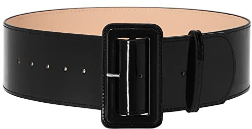 SUOSDEY Damen Lackleder Gürtel, Mode Breite Taillengürtel Cinch Gürtel für Kleid Mantel mit quadratischer Schnalle schwarz