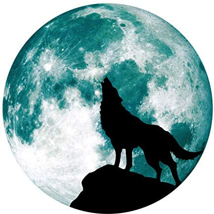 Kreative leuchtende Mond-Wandaufkleber Halloween-Dekorationsaufkleber leuchtender Wolf Poster Jugendzimmer Jungen (Green, L)