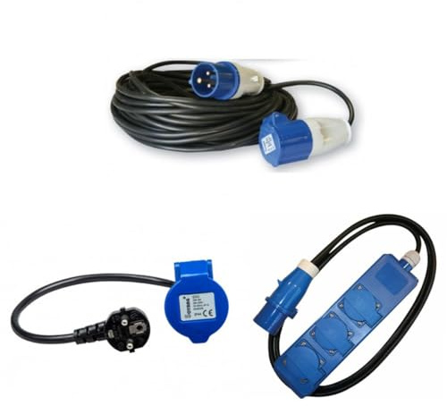 Antarion Pack Rallonge Electrique 25m Prise P17 + Adaptateur Femelle P17 230V + HABA Rallonge Multiprise 1.5m Camping Car