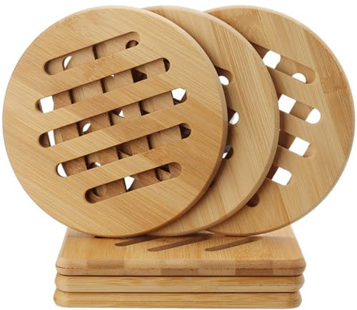 ZOENHOU Lot de 6 Dessous de Plat en Bambou résistants à la Chaleur - 14,8 cm - Carrés et Ronds - Antidérapants et lavables - pour casseroles, poêles, Vaisselle et Couverts - Bambou - Couleur Bois