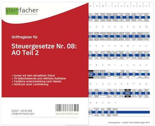 Steinfacher Griffregister für STEUERGESETZE Nr. 08: AO Teil 2