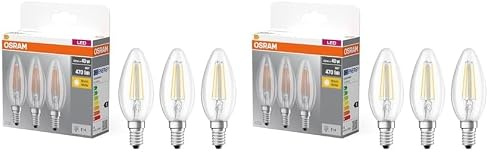 Osram LED Base Classic B Lampe, in Kerzenform mit E14-Sockel, nicht dimmbar, Ersetzt 40 Watt, Filementstil Klar, Warmweiß - 2700 Kelvin, 3 Stück (2er Pack)