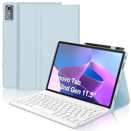 WINCHKING Clavier pour Lenovo Tab P11 (2nd Gen), étui pour 11,5 pour Lenovo Tab 11(TB350FU/TB350XU 2022), disposition italienne, Tsatiera Slim Bluetooth amovible magnétique, bleu clair