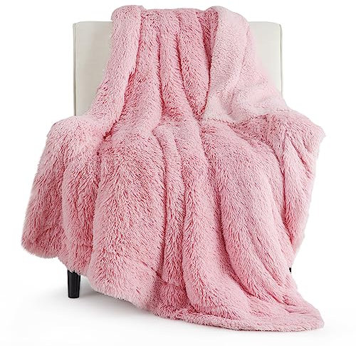 BEDSURE Kuscheldecke - Flauschig Decke, Warm Sherpa Sofadecke, Dicke Felldecke, Couchdecke, Flauschige Kunstfelldecke, Wohndecke für Couch, Rosa, 130x150 cm