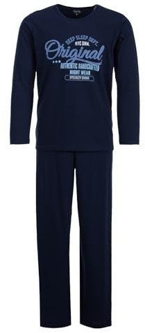 Henry Terre Herren Pyjama Set 2 TLG. Original Authentic Nightwear Langarm Schlafanzug Baumwolle, Farbe:Navy, Größe:XL