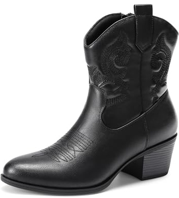 DREAM PAIRS Women's Block Heel Round Toe Ankle Boots,Black,6