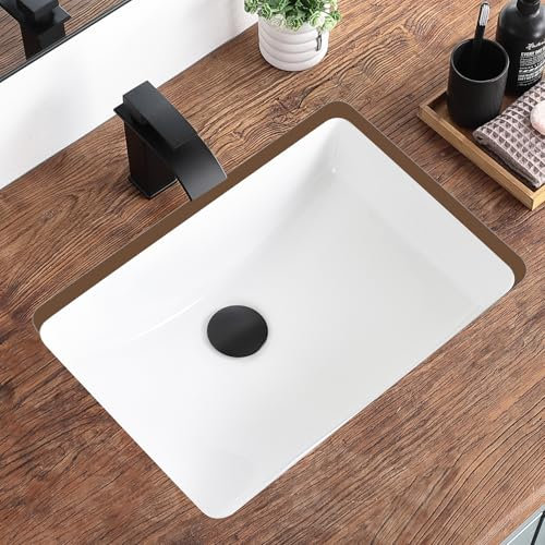 KDKSC Lavello da bagno sottotop da 45,7 cm, in ceramica bianca, rettangolare, sotto il bancone, per armadietto, lavabo in porcellana, tipo troppopieno (46,7 x 33 cm)