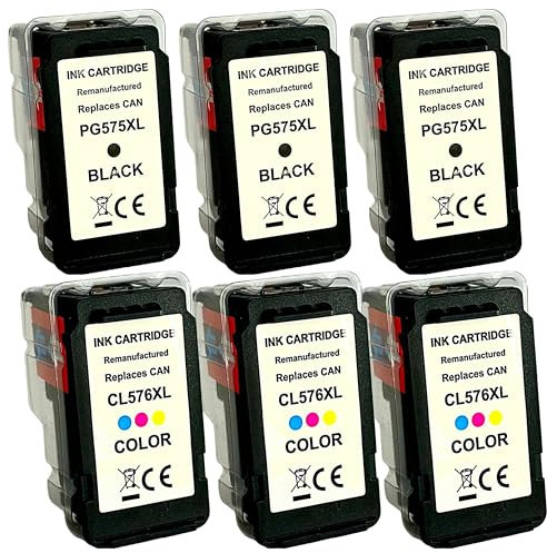 Eurotone PG-575XL CL-576XL 575 XL 576 XL Multipack Tintenpatronen kompatibel für Canon 575 576 Patronen für Canon PIXMA TS3550i TS3551i TR4750i TR4751i (3X Schwarz + 3X Color)