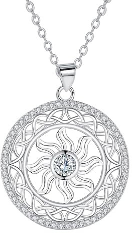 Hifeeled Kette Damen 925 Sterling Silber Keltischer Halskette für Frauen Original Schmuck mit Sonne Anhänger Geschenke für Frau Mama Tochter