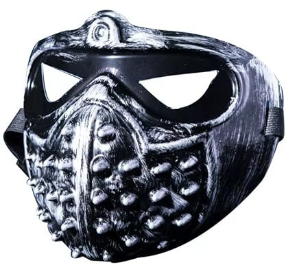eBoutik - Steampunk Punk Biker Goth Spike Mask- Rock Festival, Gothic, Cosplay, Masquerade, Halloween Costume, Cyborg Skeletal Half Face Skull Mask (Silver)