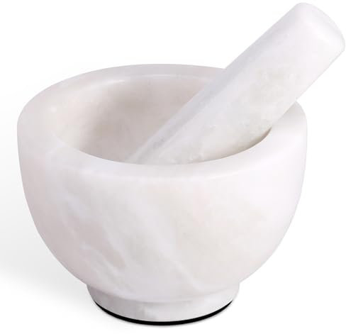 Cahzfie Mortier et Pilon de Luxe en Marbre Naturel Africain, Mortier Pilon Cuisine pour Guacamole, Salsa, Broyeur de Pilules, épices, Herbes, Ail, Noix, Broyeur Robuste pour la Cuisine (Namib Fantasy)