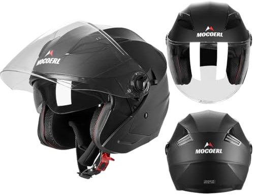 MOCOERL Casco jet da uomo, donna, casco da moto, scooter, doppia visiera, ECE2206, per adulti, vintage, 3/4 (M(57-58 cm)