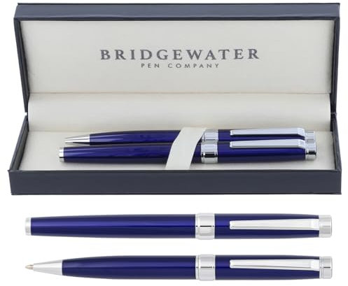 Bridgewater Pen Company Executive Ballpoint Pen & Rollerball Pen Gift Set Collection, Boxed & Sleeved (Galway, Blue)
