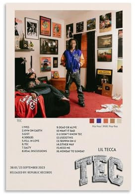 JMOZPOST Lil Tecca Tec Album-Poster, Leinwanddruck, Design, Sinn für hohes Aussehen, Wohnzimmer, Schlafzimmer, Wanddekoration, Poster können als Geschenk verschenkt werden, 20 x 30 cm, ungerahmter