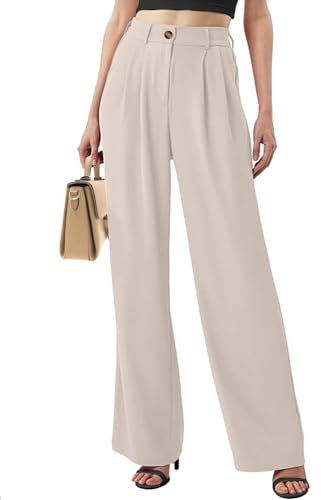CheChury Femme Pantalon Bureau Elegant Casual Jambes Larges Décontracté Jambe Droite Loisirs Travail de Costume Mode Taille Haute avec Poches
