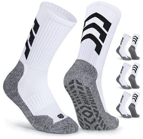 CLOSEMATE 3 Paar Fußball Socken Herren Grip Football Socks Anti-Rutsch Fußballsocken Sportsocken Für Basketball Laufen Pilates Yoga 43-46 Weiß-Grau L