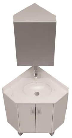 Eckschrank Badezimmer Stehend mit Waschbecken, Klares Bild Arbeitsplatten Aus Schiefer Viel Stauraum, Spiegelschrank Bad, für Badezimmer, Kleiner Raum(White,50CM)