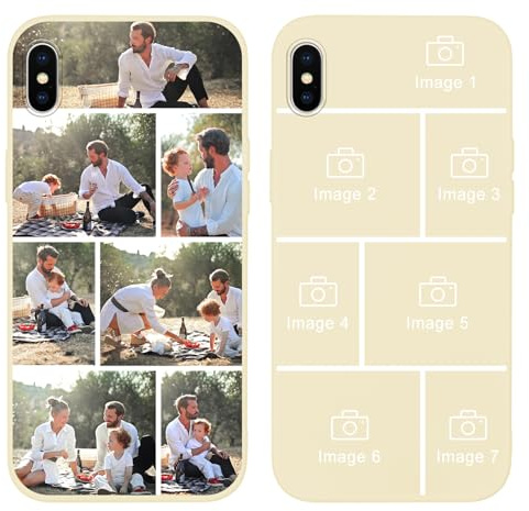 Yoedge Personalised Phone Case for iPhone XS Max 6.5 inch, Custom Photo Design Flexible Soft Silicone Customized Rubber Shockproof Cover, Personalize with 7 Image Collage for Girls Women, Beige