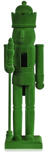 Cinnvoice 15 Inch Green Christmas Nutcracker Ornaments Flocked Nutcracker Figures Christmas Decor Ornament Soldier Festive Collectible Gift for Table Fireplace Shelf Desktop Home Decor