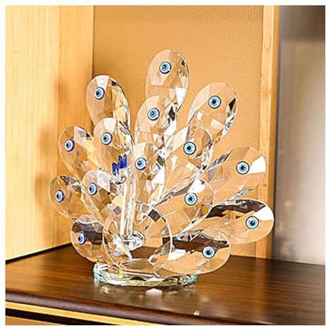 KLZWCP Kristall Pfau Souvenir Sammlerstück Tierfiguren, Kristallglas Pfau Figur Ornament, Ornament Statue Tier Sammler, Glücksgeschenk für Auto Tisch Regal Dekorationen(Size:Mittel)