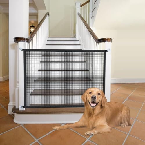 Gcffom Treppenschutzgitter, Türschutzgitter Ohne Bohren, Treppenschutzgitter Hund Hundebarrieren, Absperrgitter für Haustiere, Türschutzgitter für Treppen/Türen/Innen & Außen (115 x 78 cm, Schwarz)