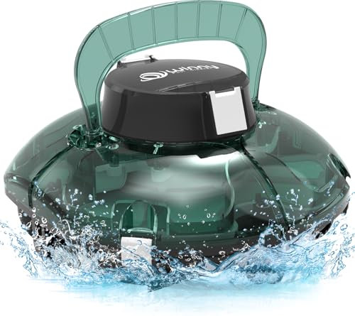 WINNY POOL CLEANER Winny 200 Poolroboter, Poolsauger kabellos mit Akku, 75 Min. Laufzeit, für Aufstellpools bis 60 m², Doppelfiltration, Automatisches Parken, Kompakt Leicht (Transparent Grün-Weiß)