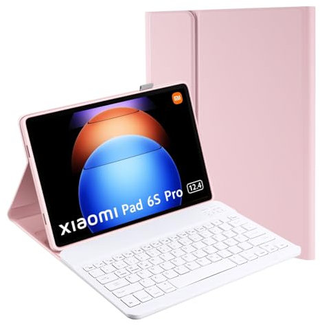 Jeloyutek Custodia per tastiera Xiaomi Pad 6s Pro 12,4, layout QWERTZ magnetico, tastiera rimovibile con custodia per Xiaomi Pad 6s Pro 12,4 pollici 2024, rosa
