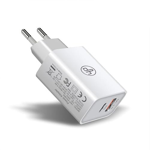 Cargador Tipo C PD y USB QC 3.0 18W para Carga rápida de Dispositivos móviles y electrónicos.