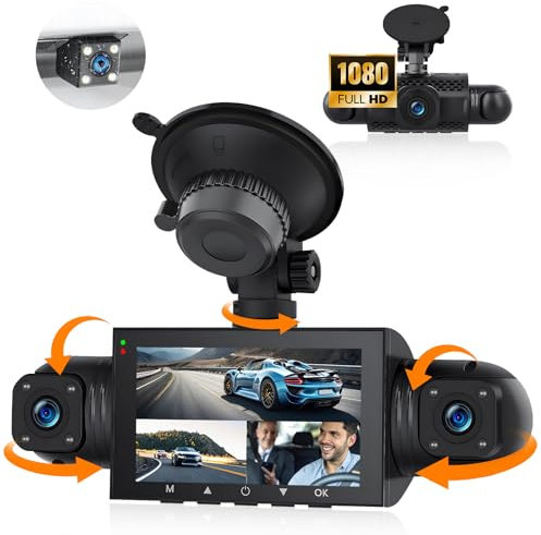 4 Canaux Dashcam Avant, Intérieure et Arrière Caméra Embarquée Voiture, 3 Pouces 1080P Dashcam avec Contrôle APP, Vision Nocturne IR, Capteur G, Aide au stationnement, Moniteur de stationnement 24H